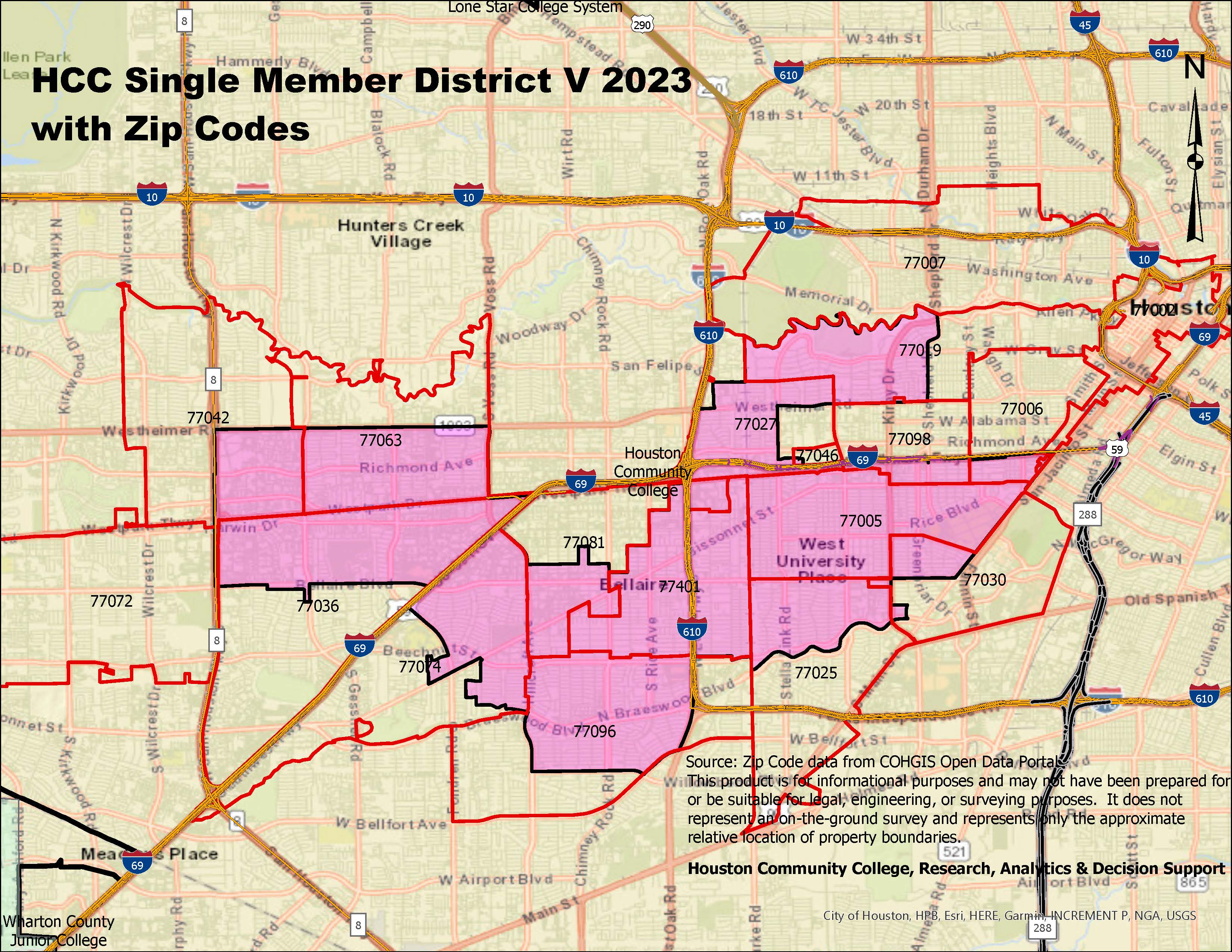 Single Member District V with Zip Codes